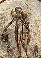Jesus als Guter Hirte, frühchristliche Deckenmalerei in der Calixtus-Katakombe in Rom, um 250