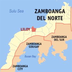 Map of Zamboanga del Norte with Liloy highlighted