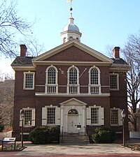 Carpenters' Hall in Philadelphia by Robert Smith, 1775 example of American colonial architecture