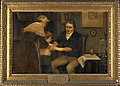 Dr. Jenner ilk aşısını 8 yaşında bir çocuk olan James Phipps'e yapıyor. 14 Mayıs 1796. Ernest Board tarafından yapılmış resim (20. yüzyıl başı)