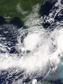 Tropical Storm Emily shortly after landfall in Florida on July 31, 2017.
