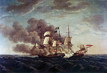 Naval warfare of USS Constitution in battle.
