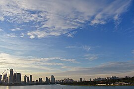 Singapore downtown skyline as seen from the Marina Barrage