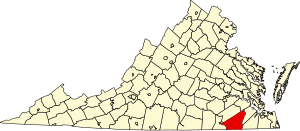 Map of Virginia highlighting Southampton County