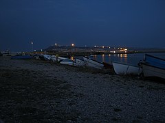 Beached boats at dusk