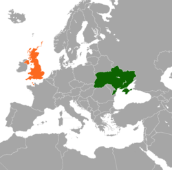 Map indicating locations of Ukraine and United Kingdom