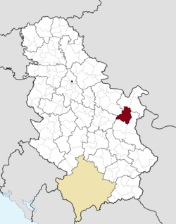 Location of the city of Bor within Serbia