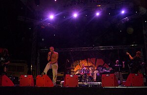 Clawfinger performing in 2009. From left to right: André Skaug, Zak Tell, Micke Dahlénn, Jocke Skog and Bård Torstensen.