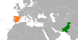 Map indicating locations of Pakistan and Spain