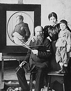Vereshchagin with his wife Lydia and son Vasily at the In Petrovsky Palace painting. 1895–1896