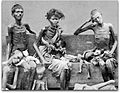 Victims of the Great Famine of 1876–1878 in British India, pictured in 1877. The famine ultimately covered an area of 670,000 square kilometres (257,000 sq mi) and caused distress to a population totalling 58,500,000. The death toll from this famine is estimated to be in the range of 5.5 million people.[38]