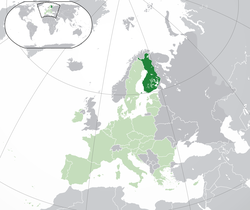 यूरोपीय संघ भूरे और फ़िनलैंड हरे रंग में