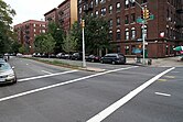 A standard U.S.-style crosswalk in New York City