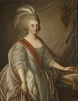 Maria I of Portugal in a c. 1790s portrait attributed to Giuseppe Troni or Thomas Hickey