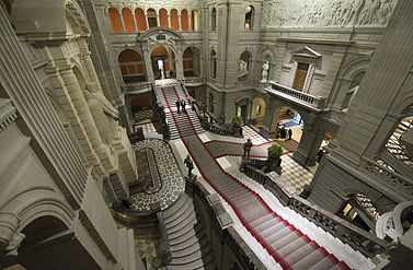 Multiple stairs inside the Federal Palace of Switzerland