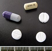 Clockwise from top: Concerta 18 mg, Medikinet 5 mg, Methylphenidat TAD 10 mg, Ritalin 10 mg, Medikinet XL 40 mg