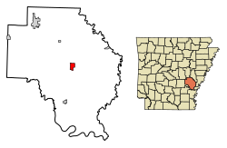 Location of DeWitt in Arkansas County, Arkansas.