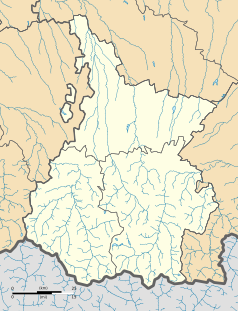 Mapa konturowa Pirenejów Wysokich, w centrum znajduje się punkt z opisem „Laslades”