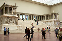 The ancient Altar of Pergamon, reconstructed at the Pergamon museum, Berlin.