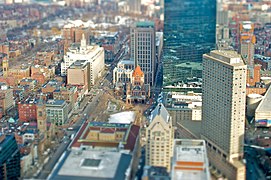 In this view centered on Copley Square, the Westin Copley Place hotel is the tower in the right foreground