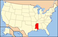 ミシシッピ州の位置を示したアメリカ合衆国の地図
