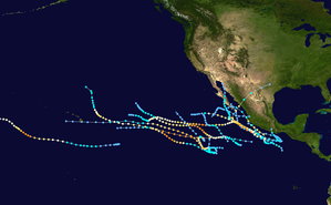 A map of all tropical cyclones during the 1993 Pacific hurricane season