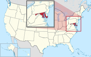 Harta e Shteteve të Bashkuara me Maryland të theksuar