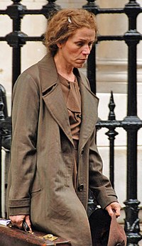 A photograph of Frances McDormand on the set of Miss Pettigrew Lives for a Day in 2007