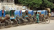 Cycle rickshaw parking in Bangladesh