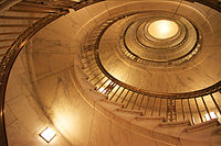 One of two self-supporting spiral staircases in Alabama marble