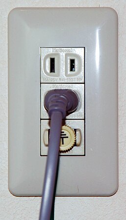 Japanese Class II polarized sockets with earth post, for a washing machine (similar to NEMA 1-15)