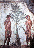 Early Christian depiction of Adam and Eve in the Catacombs of Marcellinus and Peter