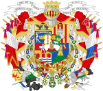 Ejemplo de Banderas, soportes y órdenes del escudo de armas de Baldomero Espartero (1793-1879).