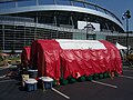 A "decontamination tent" was maintained by security in front of INVESCO field, where Obama spoke on the last day of the 2008 Democratic National Convention