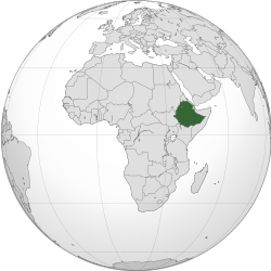Etiopian sijainti Afrikassa tummanvihreällä