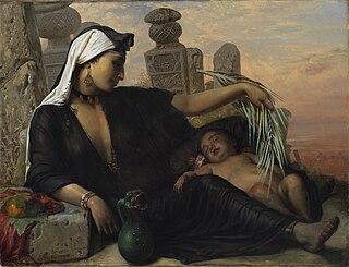 لوحة بِريشة الرسَّامة الپولنديَّة الدنماركيَّة إليزابث يريشاو باومان، تعود لِسنة 1878م، وهي تُصوِّرُ فلَّاحة مصريَّة تُظلل طفلها بغصن نخيل