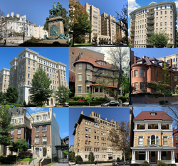 A montage of buildings in the historic district