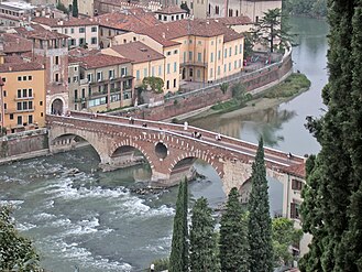 The Adige flowing through Verona seen from Castel San Pietro