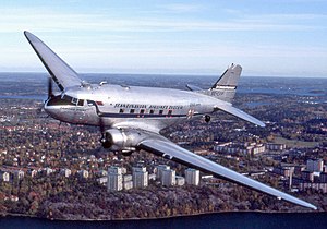 restored Douglas DC-3 in flight