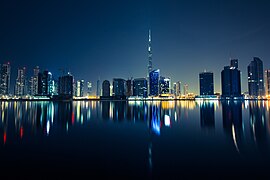Dubai skyline at night, Dubai, UAE