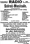 Image 1Advertisement placed on November 5, 1919, Nieuwe Rotterdamsche Courant announcing PCGG's debut broadcast scheduled for the next evening (from Radio broadcasting)