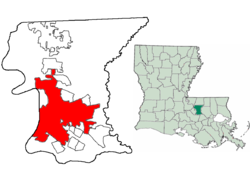 Location of Baton Rouge in East Baton Rouge Parish, Louisiana