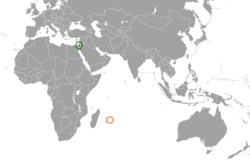Map indicating locations of Israel and Mauritius