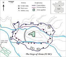 A map of the fortifications Caesar built in Alesia