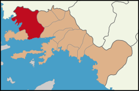 Map showing Milas District in Muğla Province