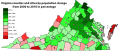 Virginia counties and cities by population change from 2000 to 2010, in percentage.