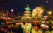Tivoli Gardens Chinese tower and boating lake