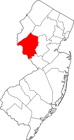 Map of New Jersey highlighting Hunterdon County