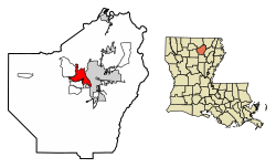 Location of West Monroe in Ouachita Parish, Louisiana.