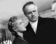 Film still of Dorothy Comingore and Orson Wells